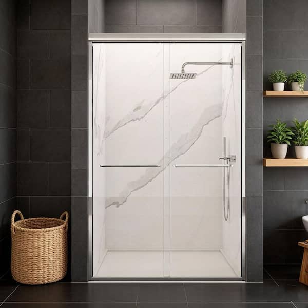 44 in.-48 in. W x 72 in. H Sliding Semi-Frameless Shower Door in Chrome with 6 mm Glass Door
