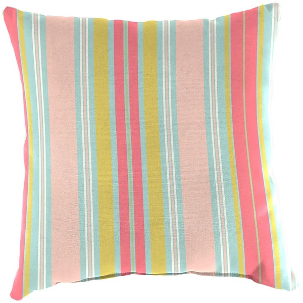18 in. x 18 in. Outdoor Square Throw Pillow in Pink Bimini Stripe