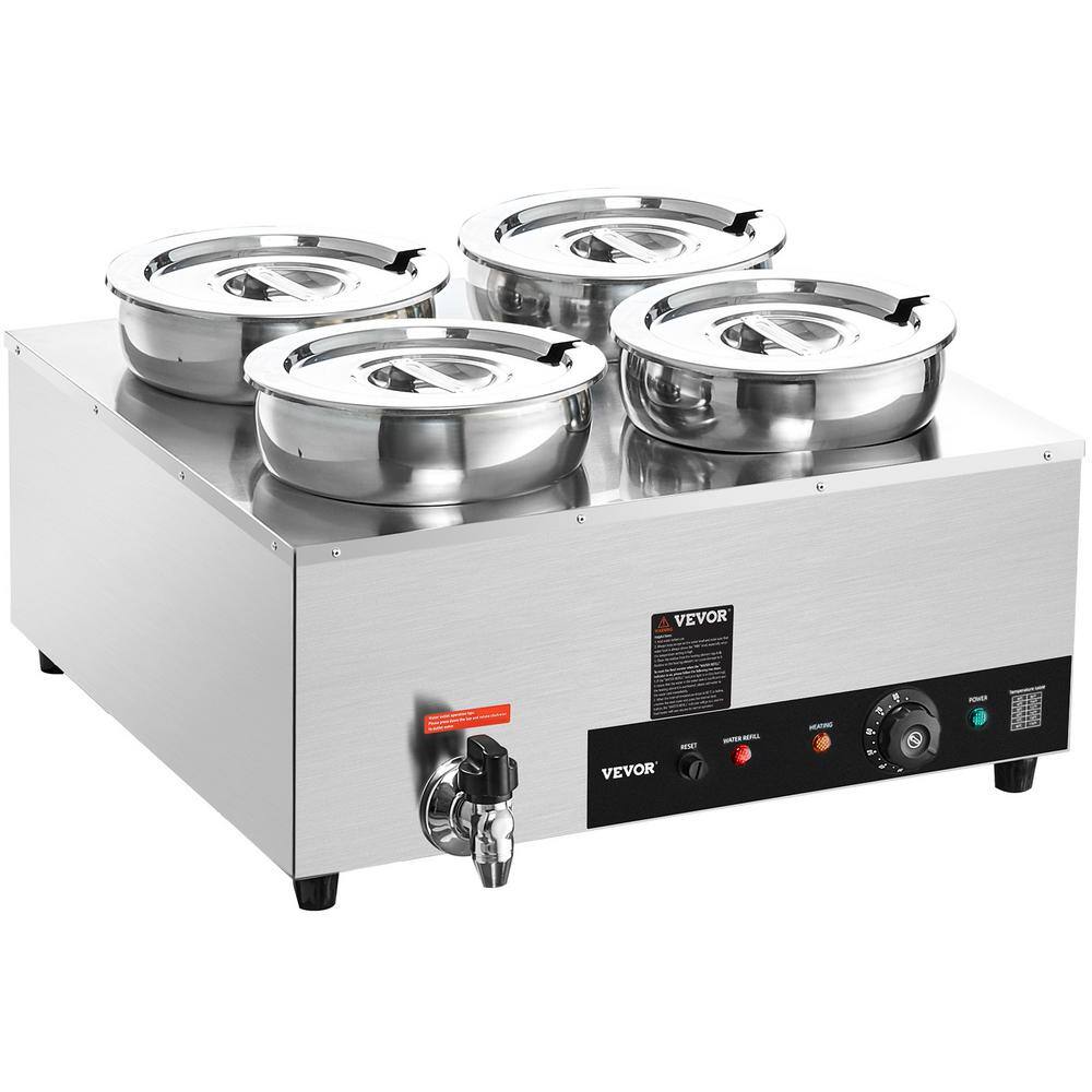 VEVOR Electric Soup Warmer Four 7.4 qt. Stainless Steel Round Pot 86 to 185Â°F Adjustable Temp 1500-Watts Commercial Bain Marie
