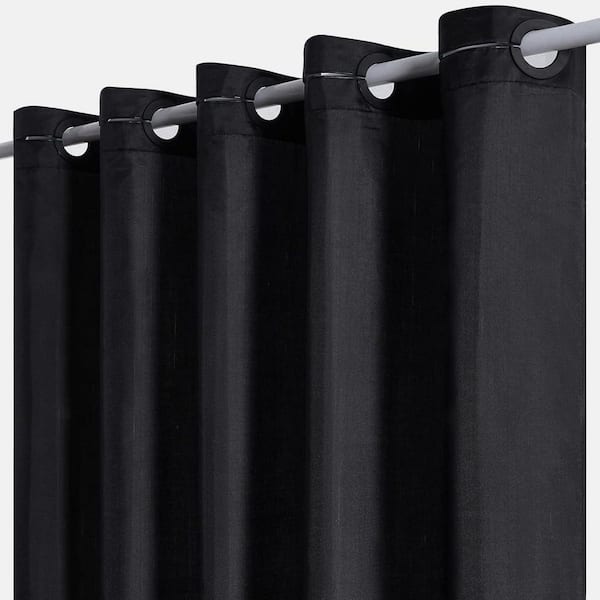 No Hook Shower Curtain Heavy Duty Fabric with Built-in Hooks Waterproof 48 x 72 in. Black Polyester