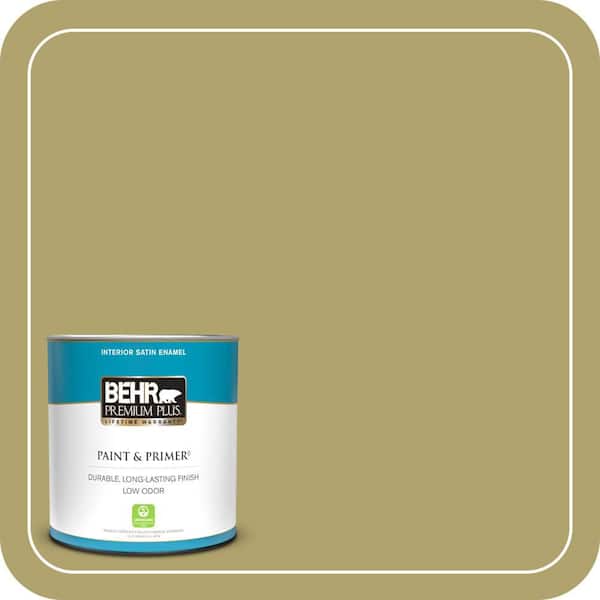 BEHR PREMIUM PLUS 1 qt. Home Decorators Collection #HDC-WR15-10 Green Bean Casserole Satin Enamel Low Odor Interior Paint & Primer