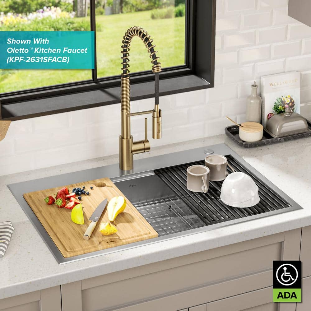 Kore ADA 33-Inch Stainless Steel Single Bowl Kitchen Sink with Accessories