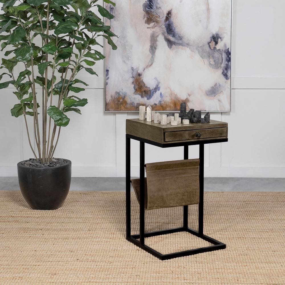 Noir Mango Wood and Iron Accent Table with Storage