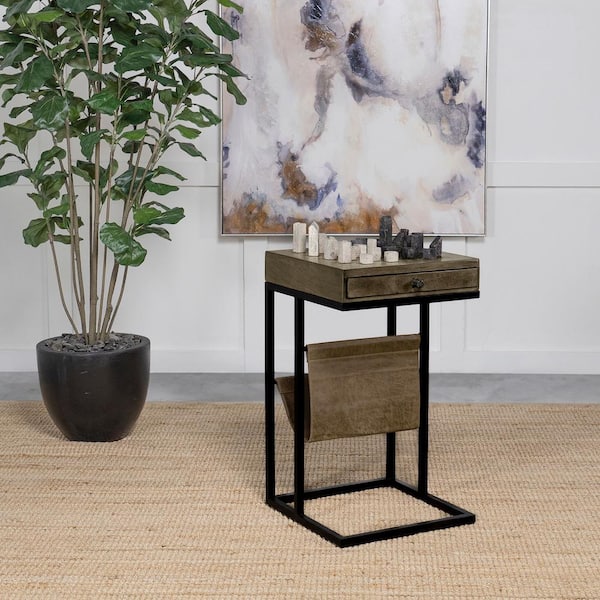 Coaster Chessie 16 in. Tobacco and Black 1-Drawer Square End Table With Leatherette Sling