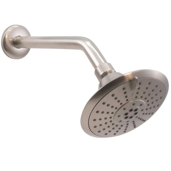 Westbrass 5-Spray Patterns with 1.8 GPM 5 in. Wall Mount Fixed Shower Head with 10 in. Shower Arm in Satin Nickel