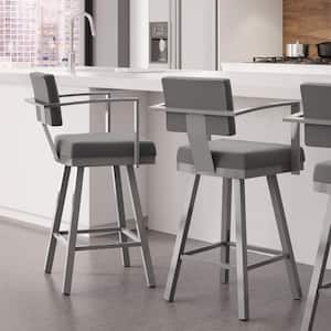 Akers 26 in. Glossy Grey Metal Light Cold Grey Polyester Counter Stool