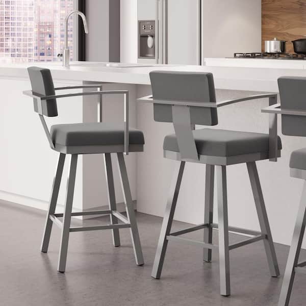 Amisco Akers 26 in. Glossy Grey Metal Light Cold Grey Polyester Counter Stool