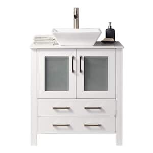 30 in. W x 18 in. D x 32 in. H Modern Bathroom Vanities in White with White Ceramic Top with Single Vessel Sink in White