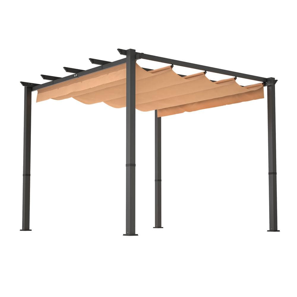 10 ft. x 10 ft. Aluminum Patio Pergola with Retractable Pergola Canopy, Bac