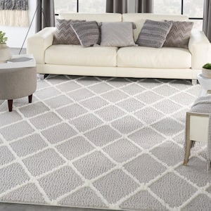 Feather Soft Grey Ivory 8 ft. x 10 ft. Diamond Contemporary Area Rug