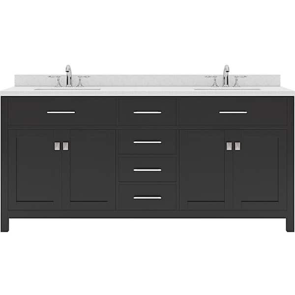 Virtu USA Caroline 72 in. W Bath Vanity in Espresso with Quartz Vanity Top in White with White Basin