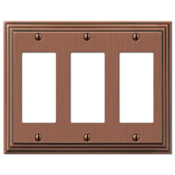 AMERELLE Tiered 3 Gang Rocker Metal Wall Plate - Antique Copper