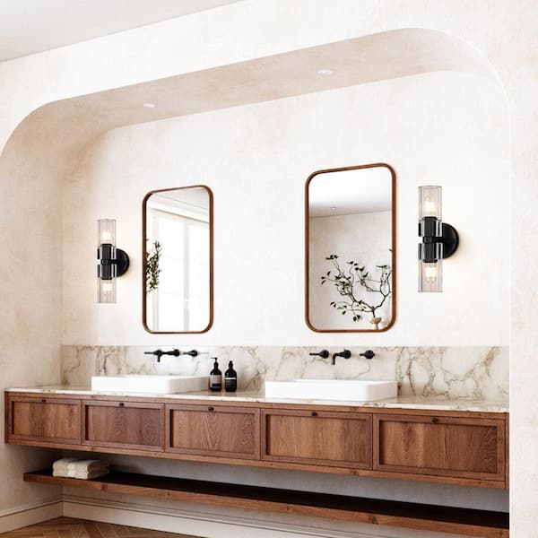 YUYI 13 in. 2 Light Black Wall Sconce with K9 Crystal