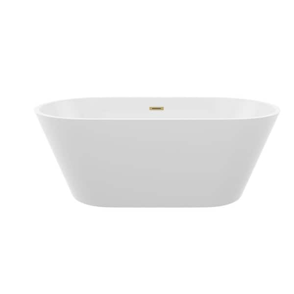 Freestanding 59 in. x 29.5 in. Soaking Bathtub with Center Drain in Gloss Finish