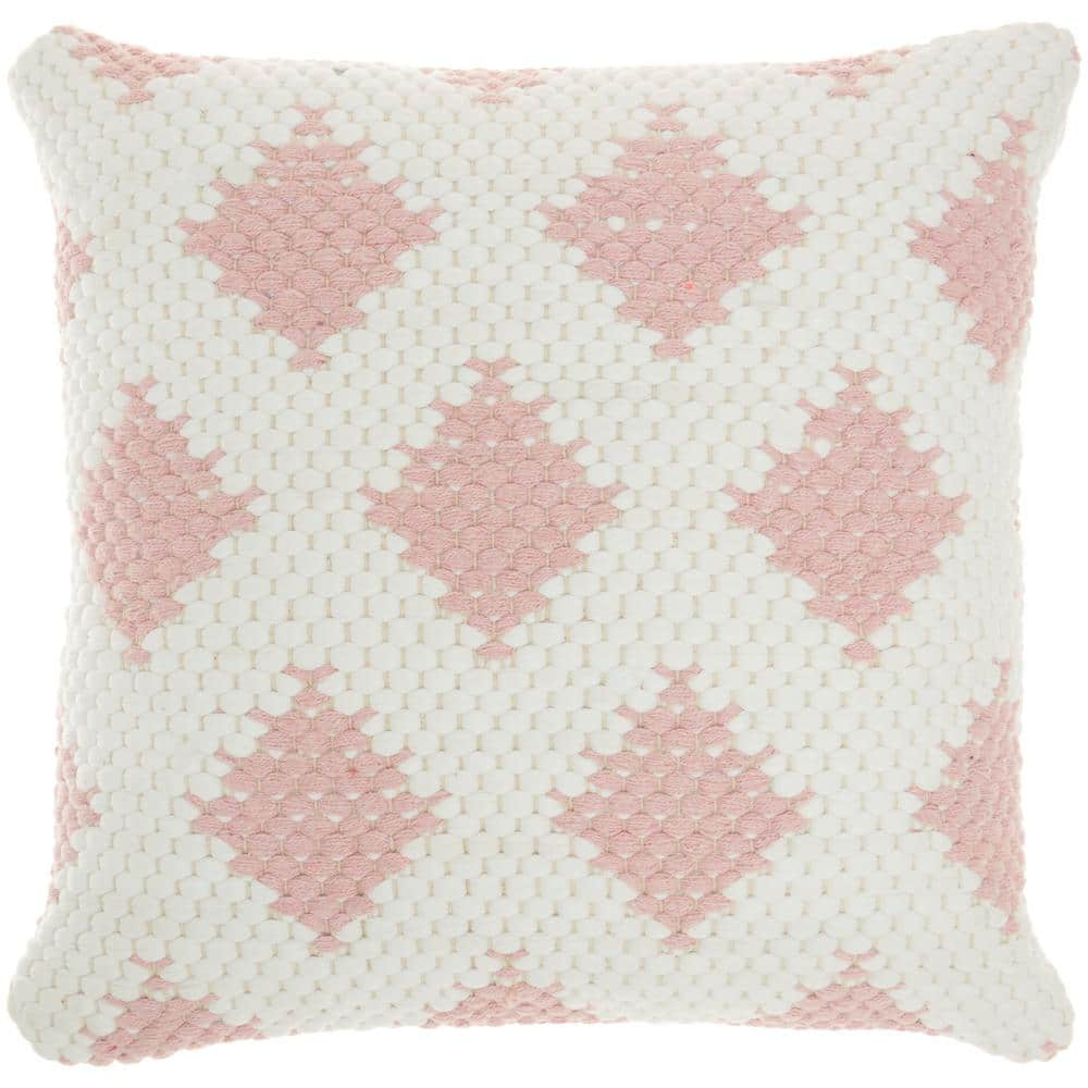 Mina Victory Life Styles Square Cotton Woven Diamonds Throw Pillow in Blush Pink