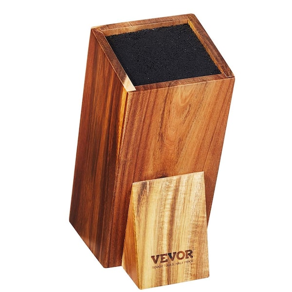 VEVOR Universal Knife Holder, Acacia Wood Knife Block Without Knives, Knife Storage Stand with PP Brush, Extra Large Multifunctional Wooden Knife