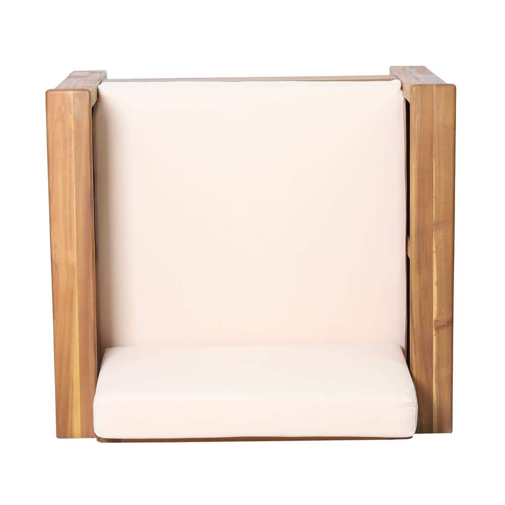 Teak and Cream Wood Lounge Armchair with Water-Resistant Cushions