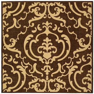 Courtyard Chocolate/Natural 7 ft. x 7 ft. Square Border Indoor/Outdoor Patio  Area Rug