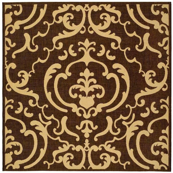 SAFAVIEH Courtyard Chocolate/Natural 7 ft. x 7 ft. Square Border Indoor/Outdoor Patio  Area Rug