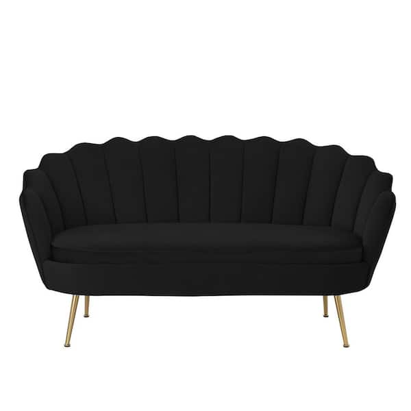 Nicole Miller Irelyn 29.1 in.W Black Loveseat Upholstered Velvet 2-Seat Channel Tufted