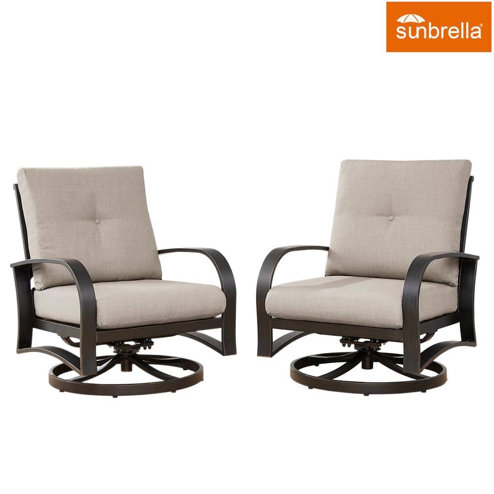 ULAX FURNITURE Swivel Aluminum Outdoor Lounge Chair with Beige Sunbrella Cushions (2-Pack)