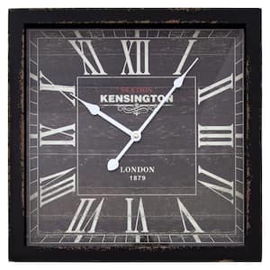 16 in. Square MDF Wall Clock in Distressed Black Wooden Frame