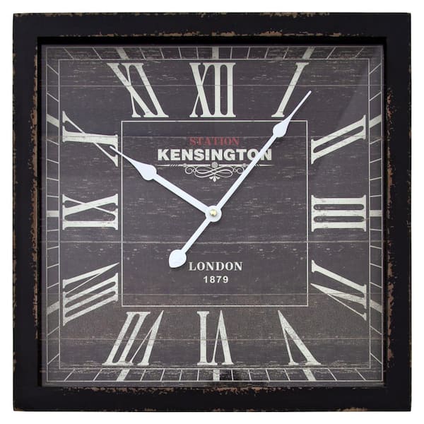 Yosemite Home Decor 16 in. Square MDF Wall Clock in Distressed Black Wooden Frame