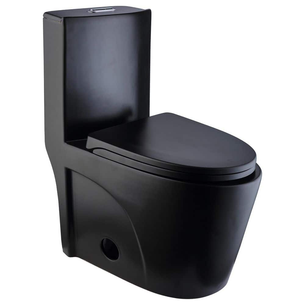 tunuo Comfort Height 1-piece 1.1/1.6 GPF Dual Flush Elongated Toilet in. Black, Seat Included -  SFCL-1056MB