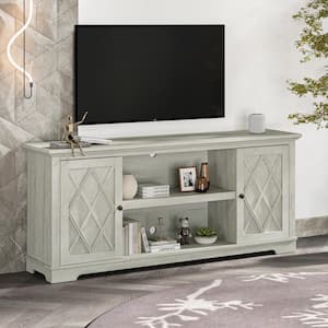 70 in. Farmhouse Style Off White TV Stand Fits TVs Up To 78 in. with Open Shelves