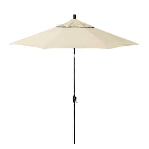7.5 ft. Stone Black Aluminum Market Patio Umbrella with Crank Lift and Push-Button Tilt in Khaki Pacifica Premium