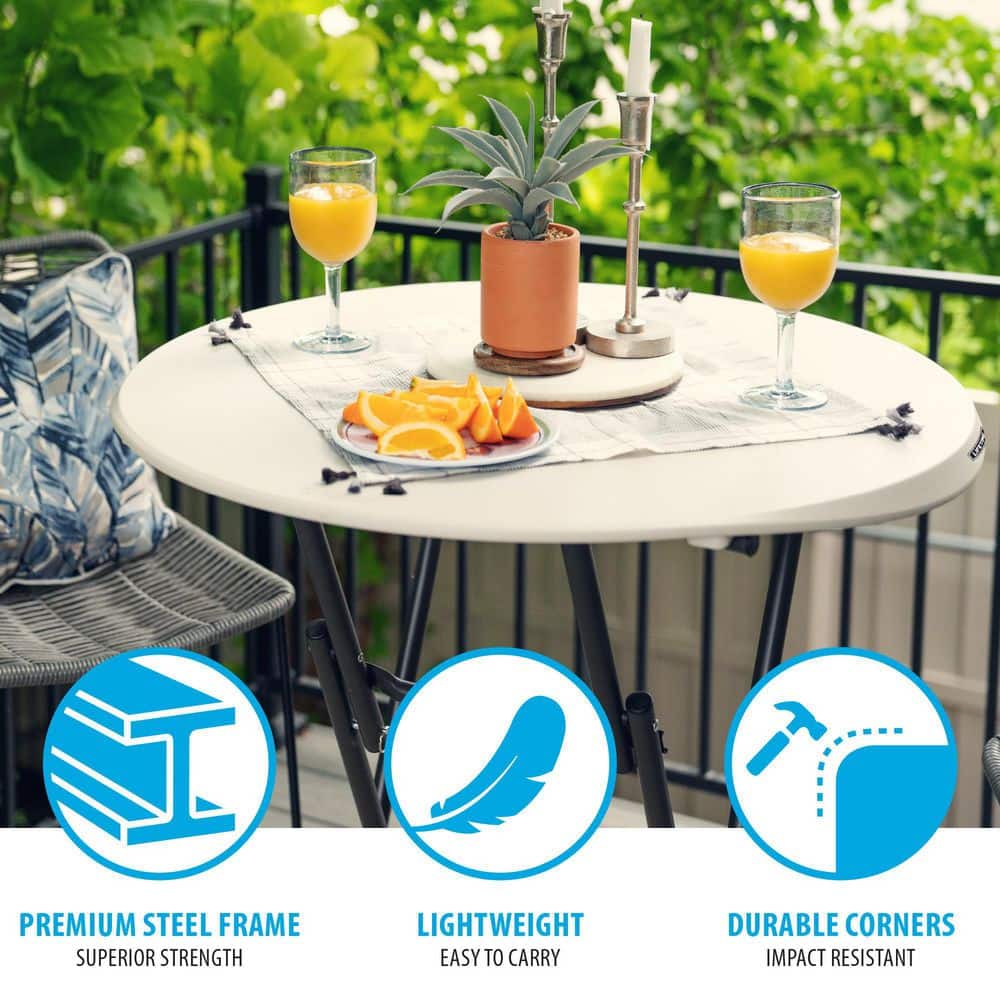 Almond HDPE 33" Round Bistro Table with Bronze Steel Legs