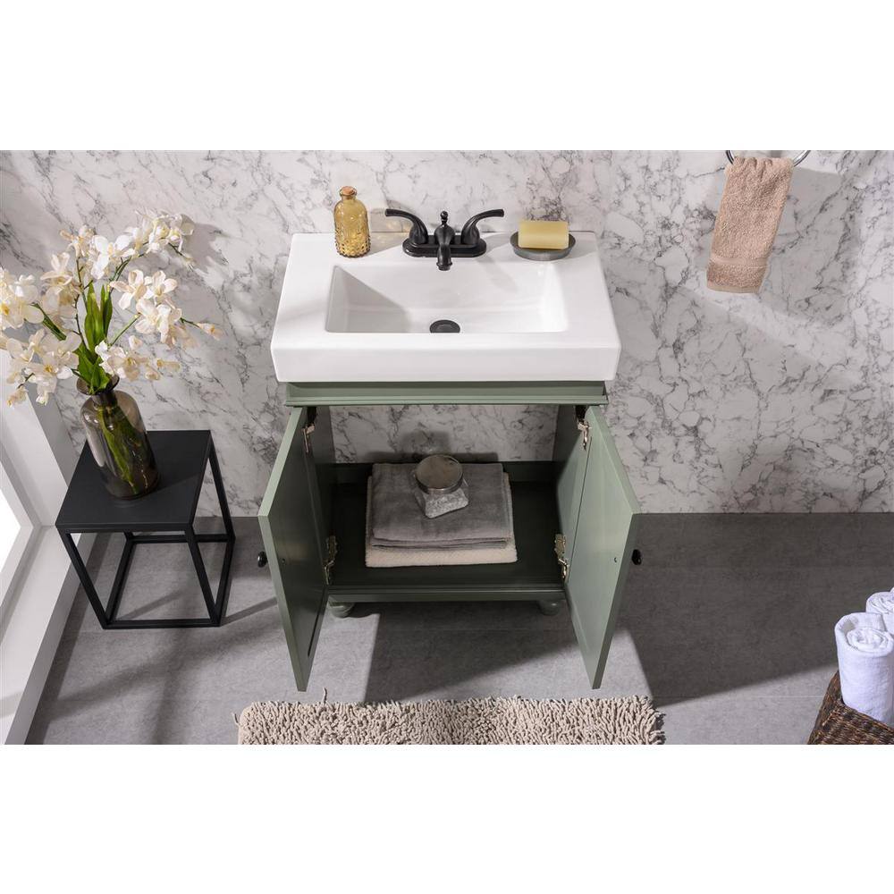 24-inch Pewter Green Solid Poplar Vanity with White Ceramic Sink