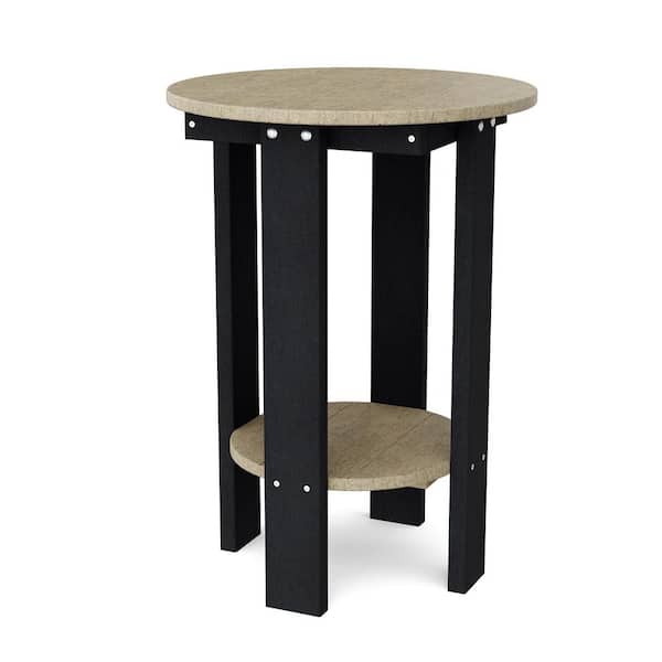 Heritage Weathered Wood and Black HDPE Plastic Outdoor Side Table