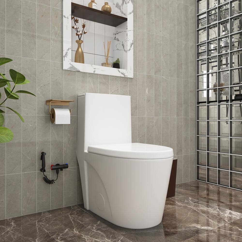 Reviews for 1-Piece 1.1/1.6 GPF Dual Flush Elongated Toilet in Glossy ...