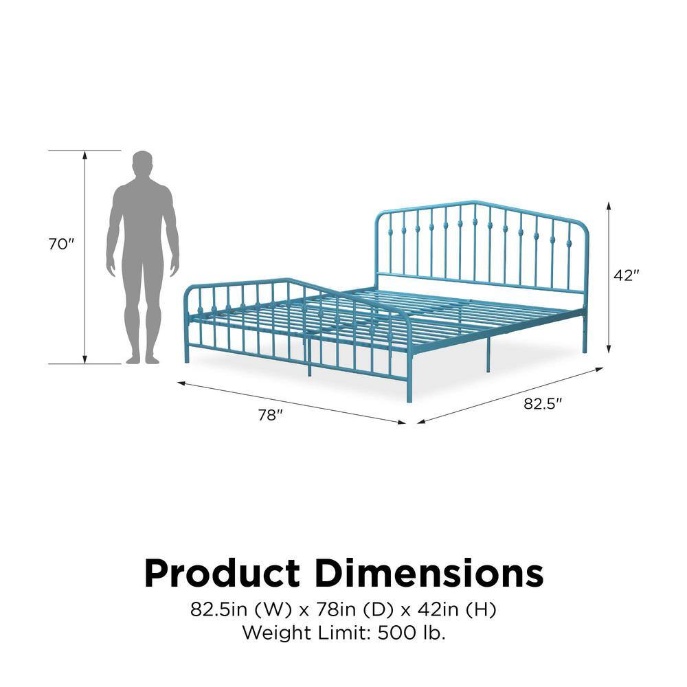 Sea Blue King Metal Frame Upholstered Bed with Drawer