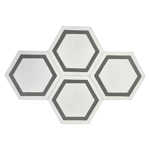 KCT 05 White, Dark Grey 8 in. x 9 in. Hexagon Handmade Floor/Wall Cement Tile (5.28 sq. ft./Box)