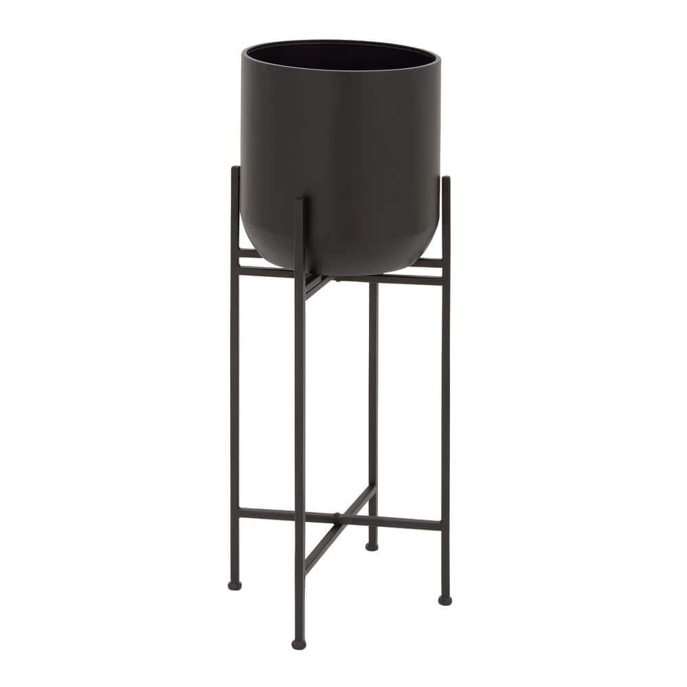 Modern Indoor/Outdoor Tall Black Metal Planter with Stand
