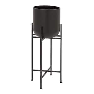 12 in. Extra Large Black Metal Indoor Outdoor Tall Planter with Removable Stand
