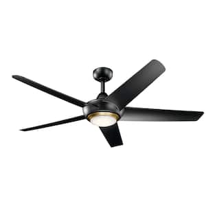 Kapono 52 in. Indoor Satin Black Downrod Mount Ceiling Fan with Integrated LED with Remote Control Included