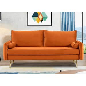 Villeda 70 in. Square Arms Velvet Rectangle Sofa in Orange