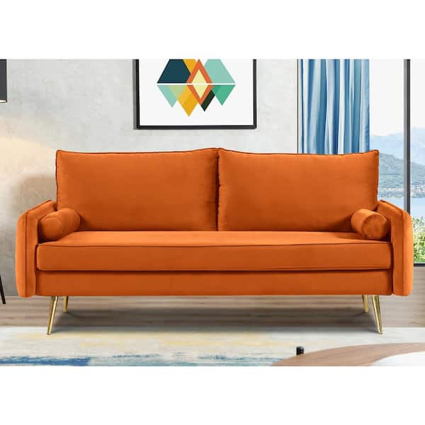 US Pride Furniture Villeda 70 in. Square Arms Velvet Rectangle Sofa in Orange