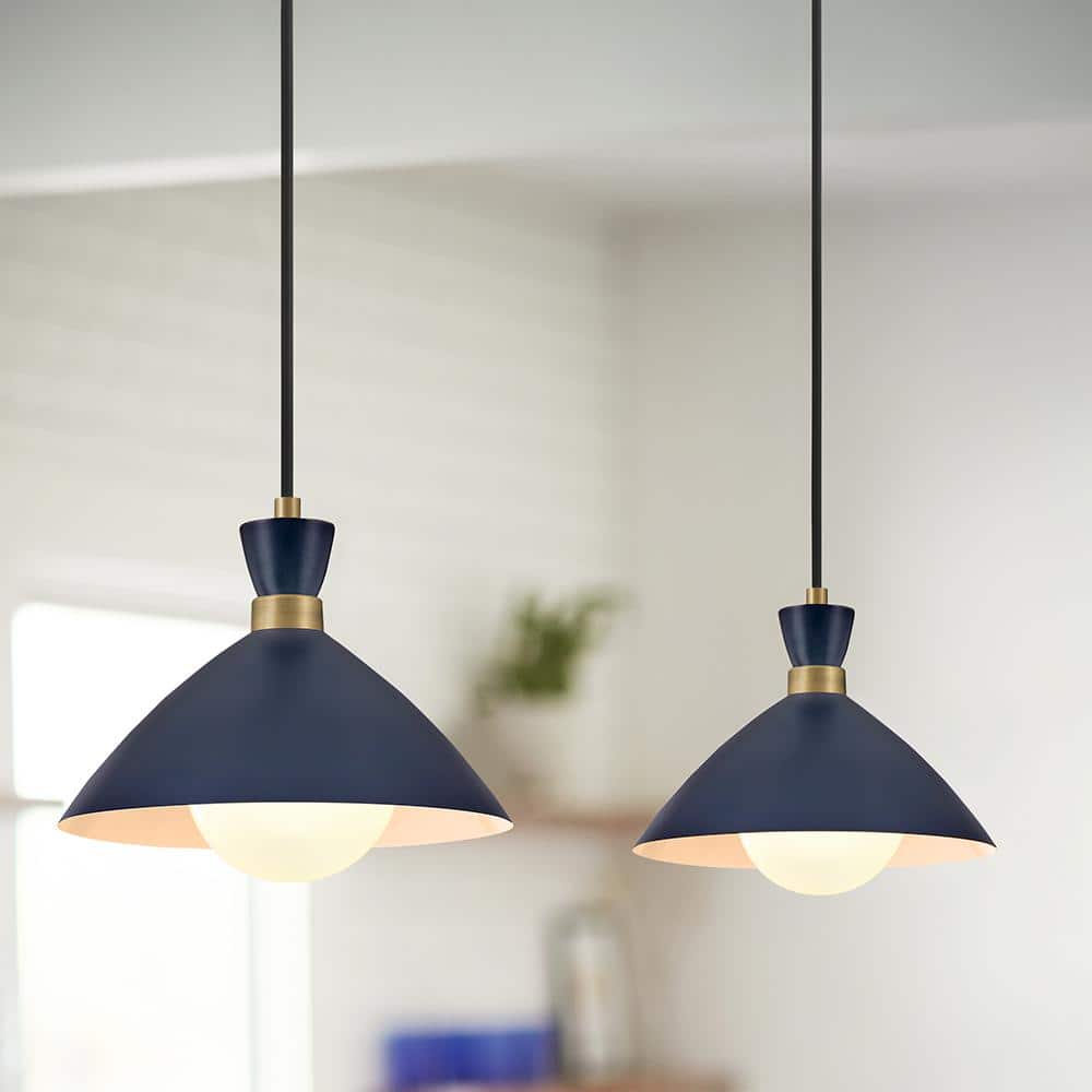 LARK Simon Matte Navy + Heritage Brass Conical Pendant Light
