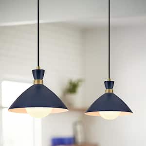 Simon Matte Navy + Heritage Brass Conical Pendant Light