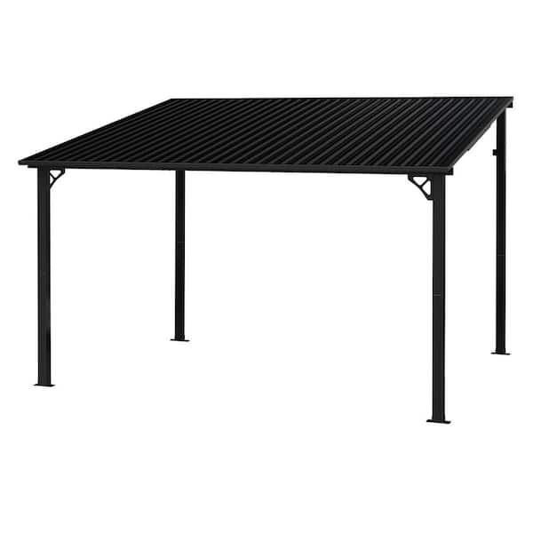 10 ft. x 12 ft. Wall-Mounted Hardtop Pergola, Heavy Duty Lean-To Metal Patio Cover with Sloped Roof