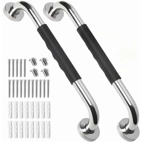 2-Pack 16 in. Anti-Slip Bathroom Handicap Shower Grab Bars for Seniors and Elderly Safety Silver