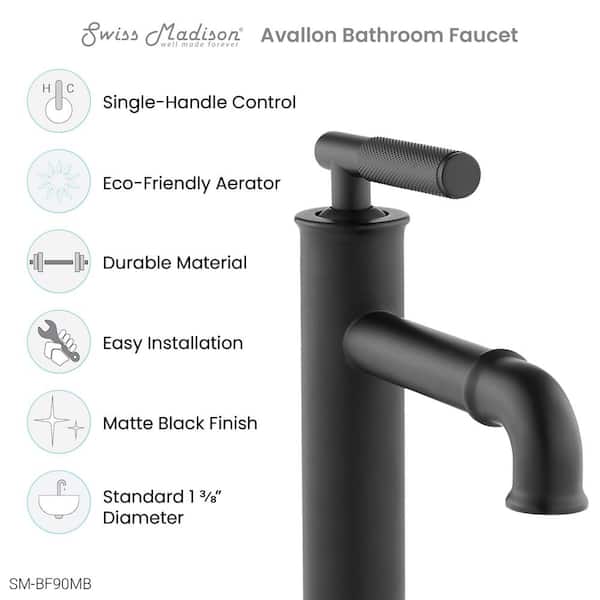 Avallon Single-Handle Single-Hole Bathroom Faucet in Matte Black