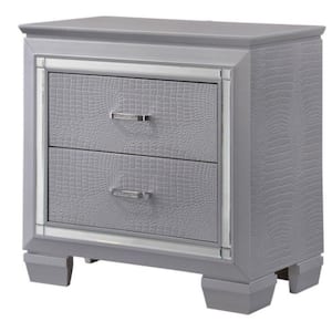 17.5 in. Gray 2-Drawer Wooden Nightstand