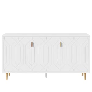 59.10 in. W x 13.80 in. D x 30.30 in. H Antique White Linen Cabinet with Rattan Doors, Adjustable Shelves