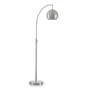 Metro 66 in. Brushed Nickel 1-Light LED Dimmable Metal Globe Arc Floor Lamp with LED Vintage Bulb