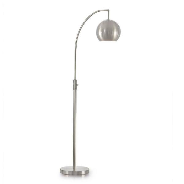 HomeGlam Metro 66 in. Brushed Nickel 1-Light LED Dimmable Metal Globe Arc Floor Lamp with LED Vintage Bulb